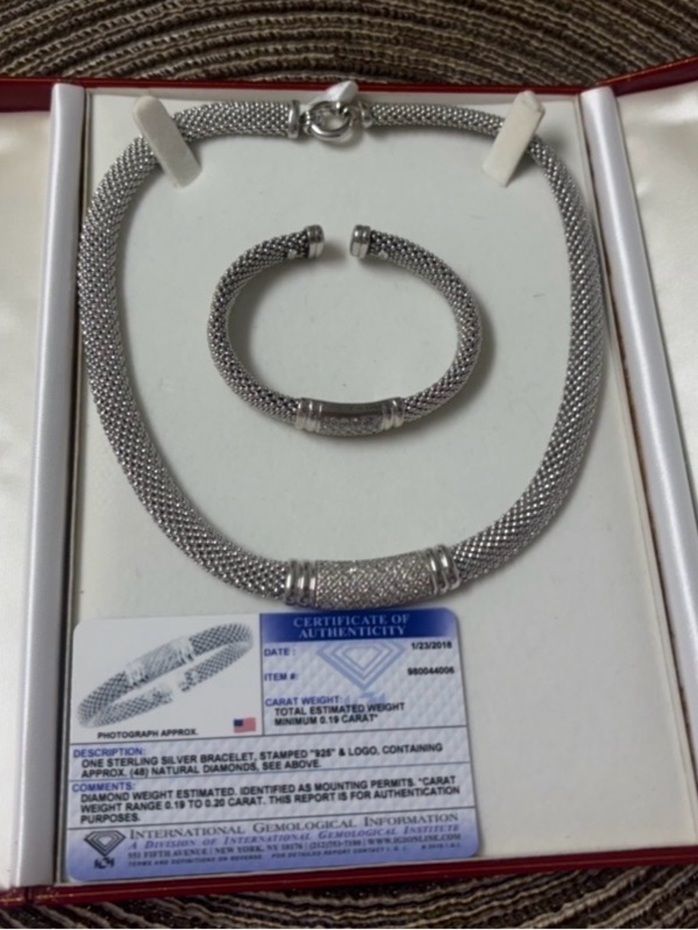 Sterling Silver Mesh Necklace and Bracelet Set - Silver